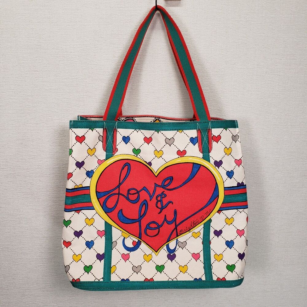 Brighton Tote Bag Colorful Heart Bow Graphic Print Large Canvas Shoulder Purse - Picture 10 of 16